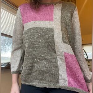 Pink Sparkly Colorblock Sweater, size XL, Alfred Dunner